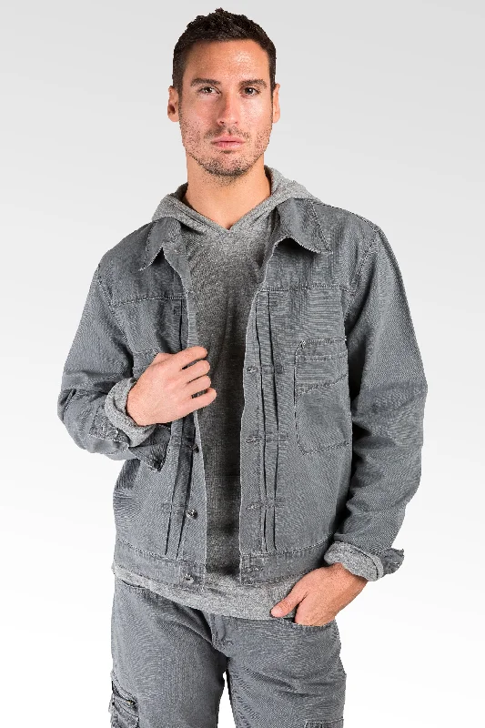 Charcoal Grey Heavy Stone Wash Canvas Trucker Jacket 100% Cotton Rugged & Stylish