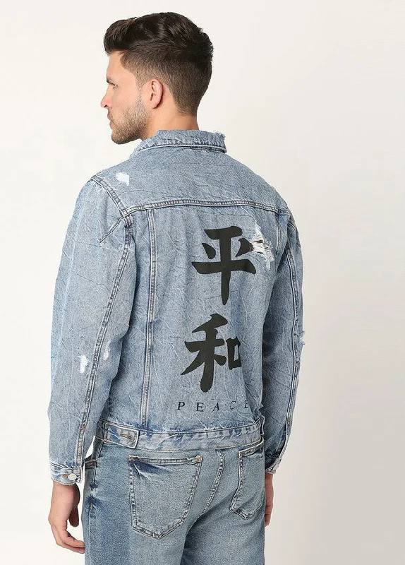 Light Blue Oliver Printed Cotton Denim Jacket