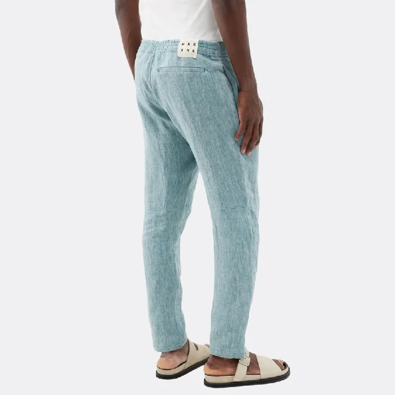 Linen Drawstring Trousers (Marane Blue)