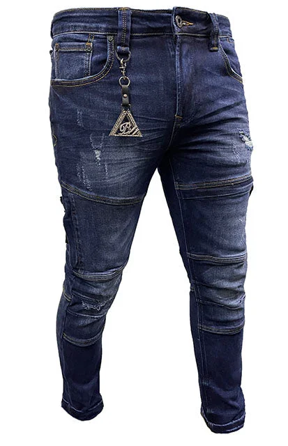 Men's Blue Flame 3D Skinny Jeans