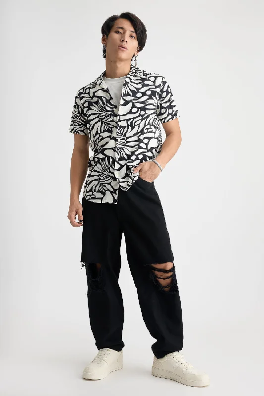 Men's Black And White Printed Shirt