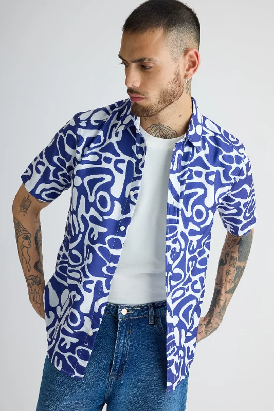 Men's Blue Geo-Abstract Shirt