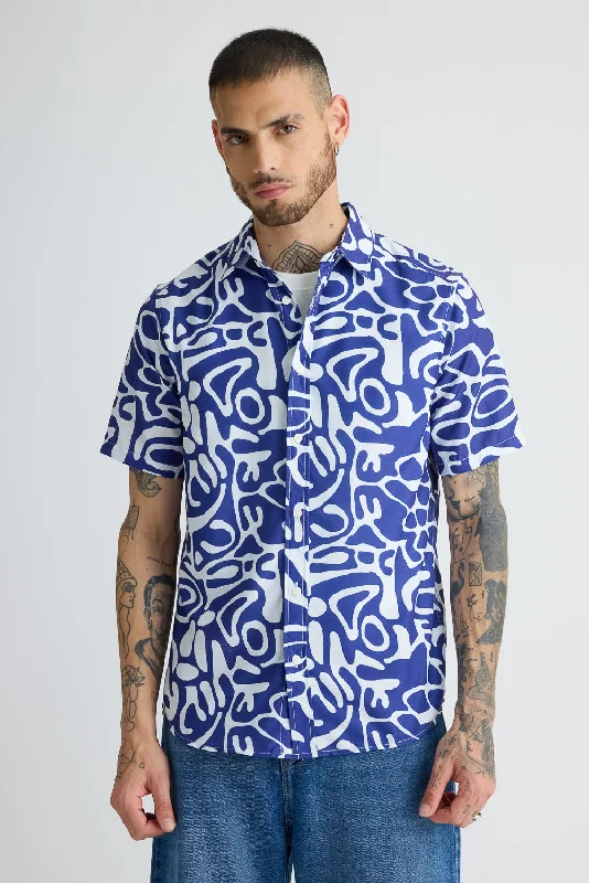 Men's Blue Geo-Abstract Shirt