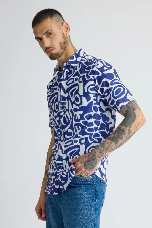 Men's Blue Geo-Abstract Shirt