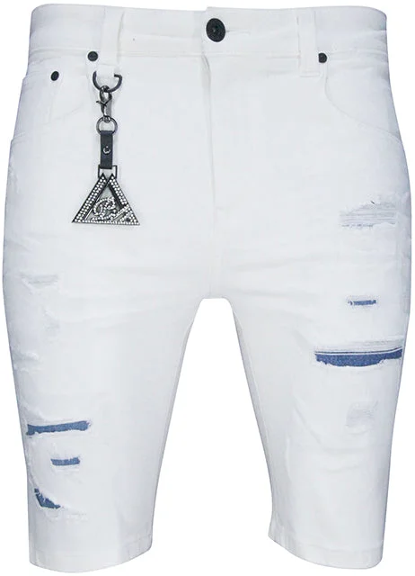 Men's White Fire Denim Shorts PS2020S-103