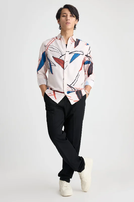 Men's Beige Multi Print Shirt