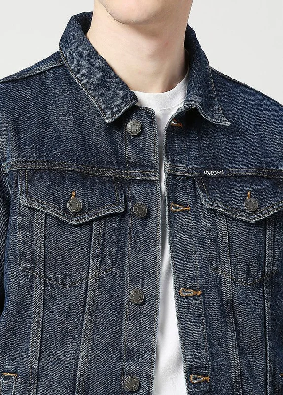 Dark Blue Oliver Printed Denim Jacket