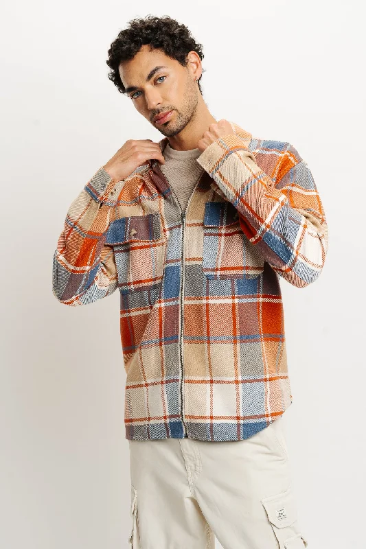 Orange Checks Men's Shacket