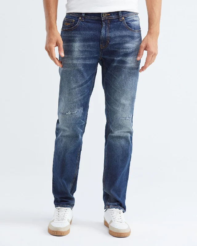 STRAIGHT FIT MID-RISE JEANS IN DARK WASH