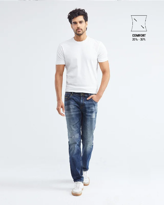 STRAIGHT FIT MID-RISE JEANS IN DARK WASH