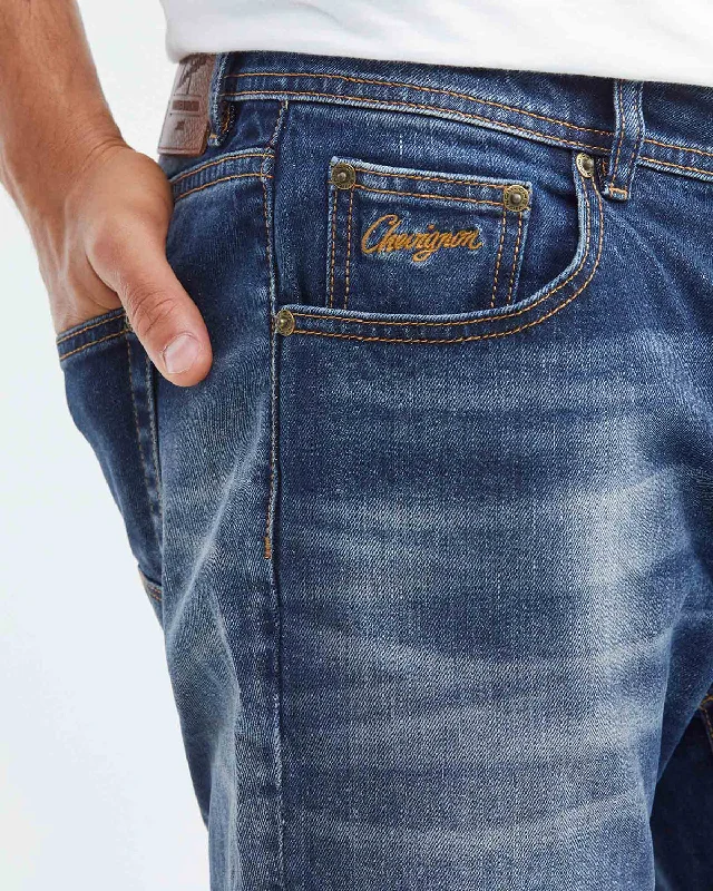 STRAIGHT FIT MID-RISE JEANS IN DARK WASH