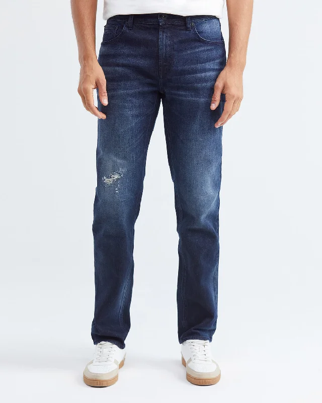 STRAIGHT FIT MID-RISE JEANS IN DARK WASH