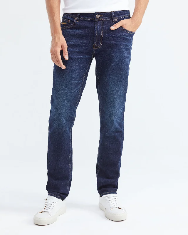 STRAIGHT FIT MID-RISE JEANS IN DARK WASH