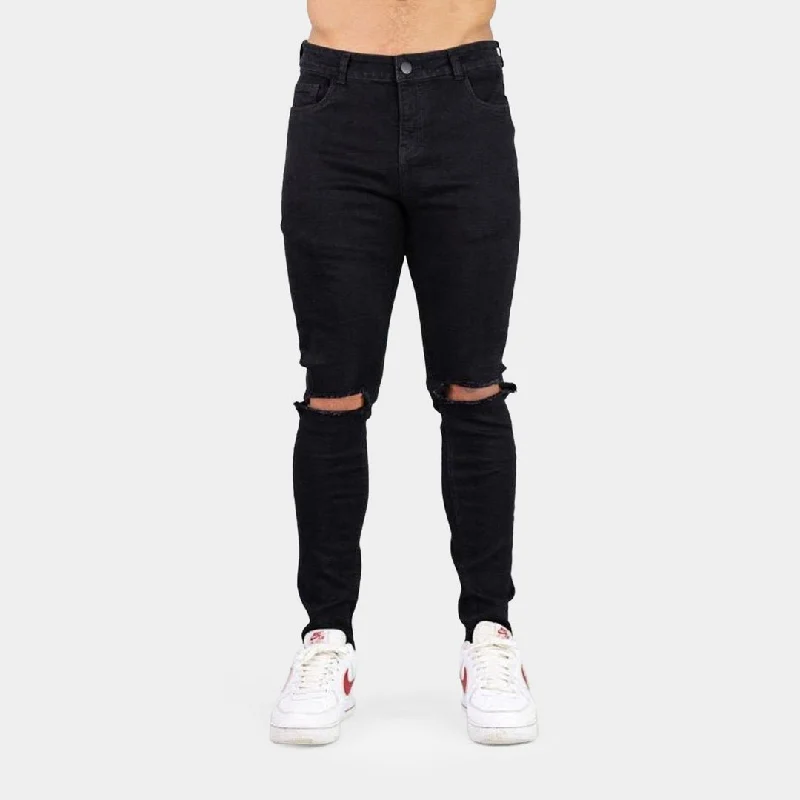 Ultra Stretch Jeans - Skinny Fit - Black Ripped Knee