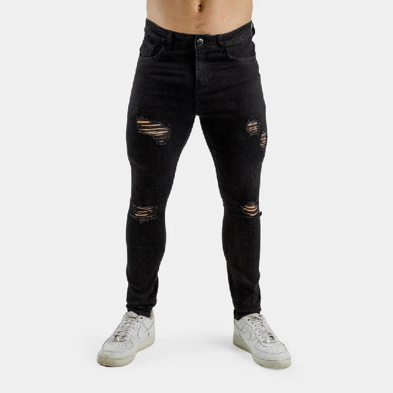 Ultra Stretch Jeans - Skinny Fit - Black Ripped & Repaired