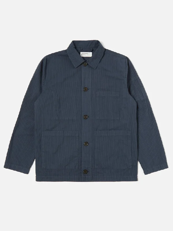 Universal Works Coverall Jacket in Nearly Pinstripe Navy