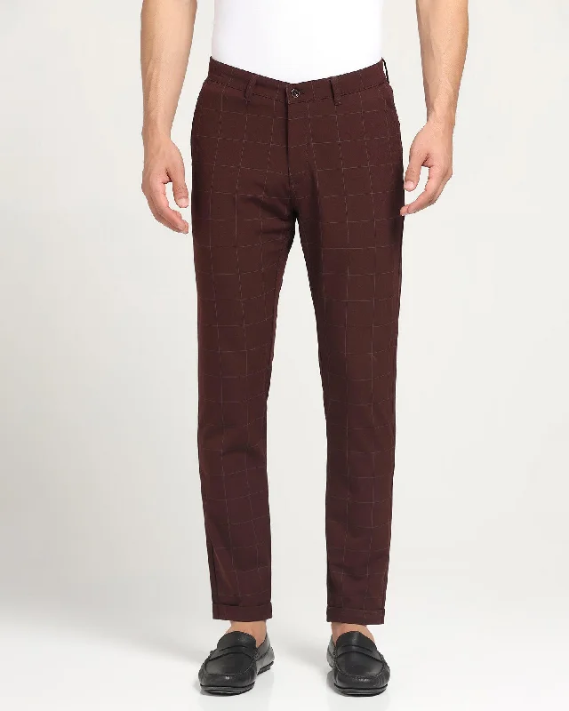 Super Slim Phoenix Casual Wine Red Check Khakis - Travey