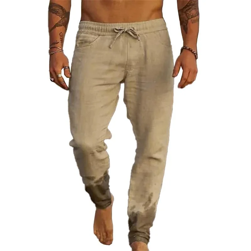 Men's Casual Solid Color Drawstring Elastic Waist Loose Beach Pants 31939183M