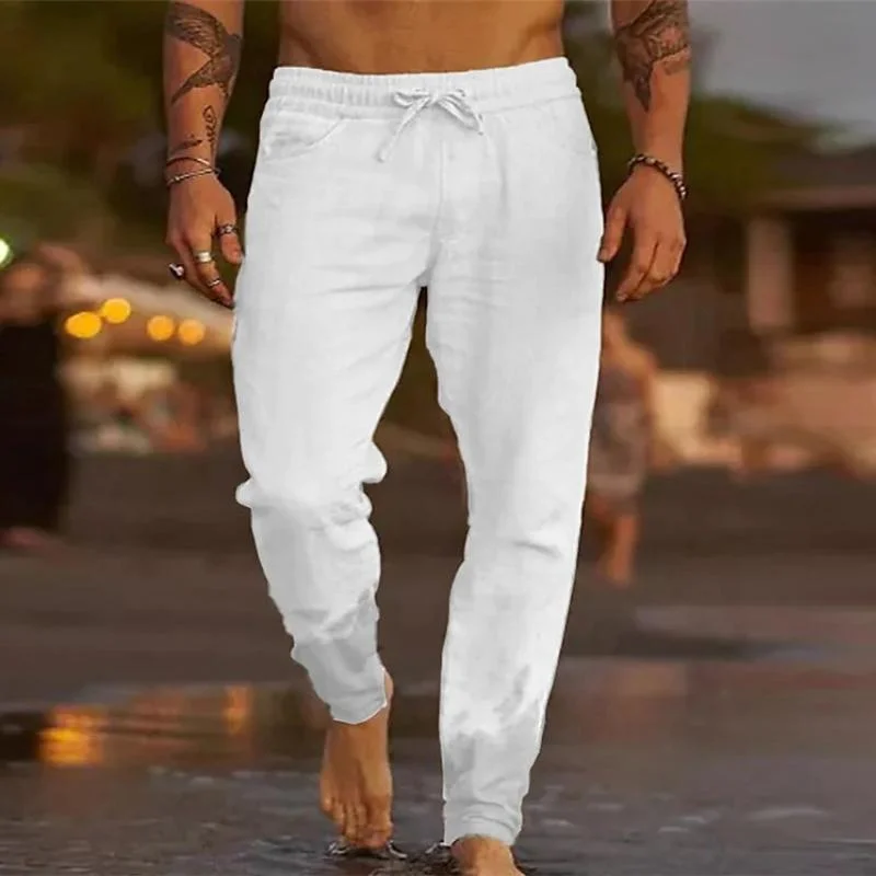 mens-casual-solid-color-drawstring-elastic-waist-loose-beach-pants-31939183m