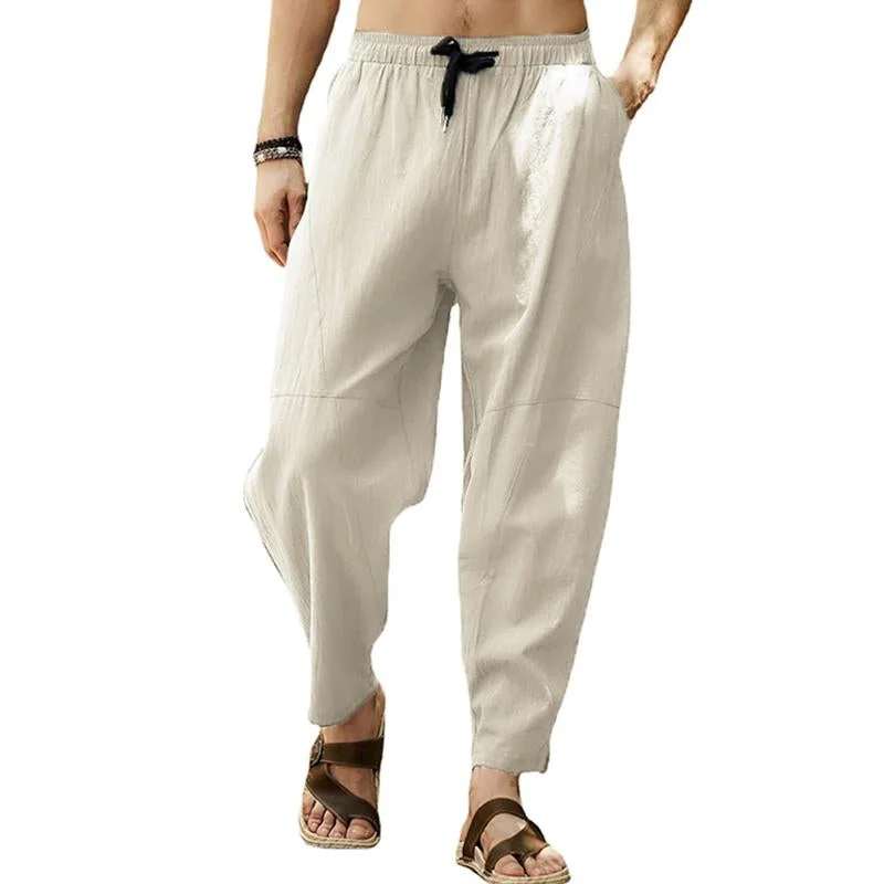 mens-loose-cotton-linen-solid-color-drawstring-pants-26608017y