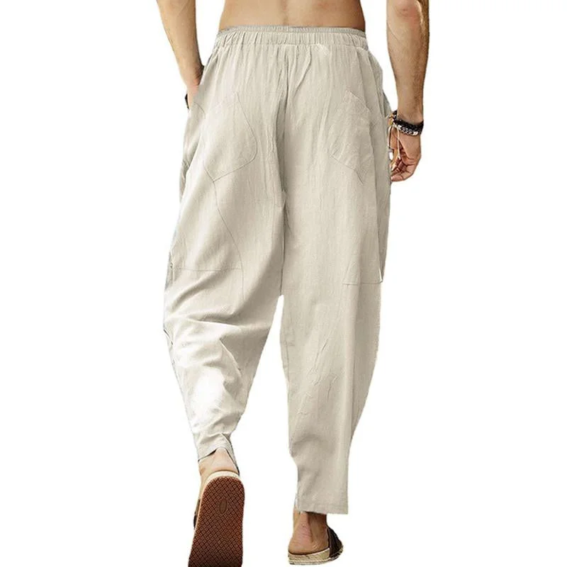 mens-loose-cotton-linen-solid-color-drawstring-pants-26608017y