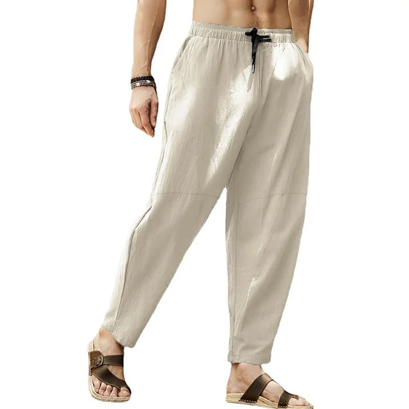 mens-loose-cotton-linen-solid-color-drawstring-pants-26608017y