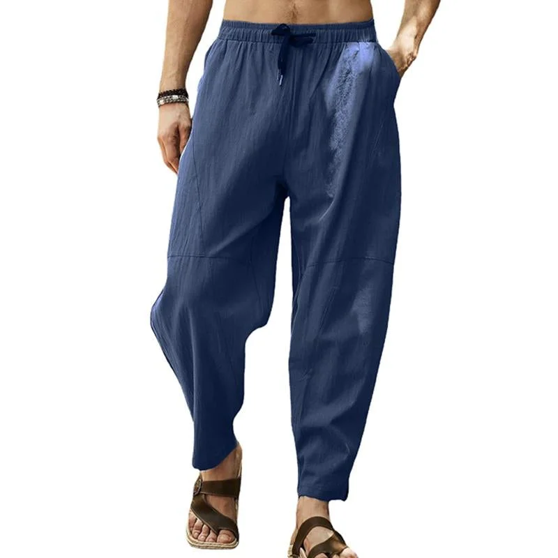 mens-loose-cotton-linen-solid-color-drawstring-pants-26608017y