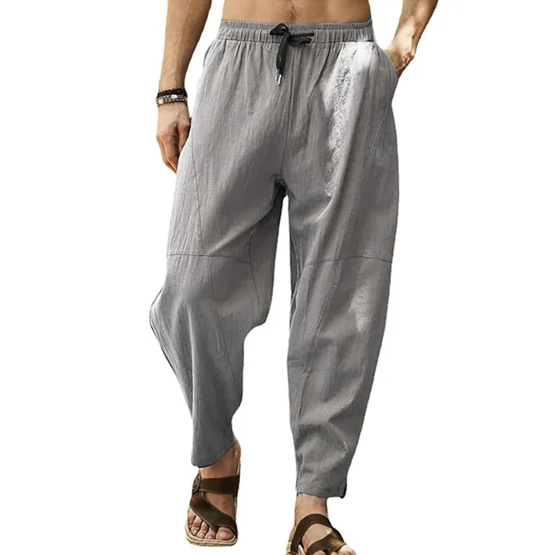 mens-loose-cotton-linen-solid-color-drawstring-pants-26608017y