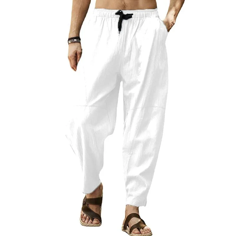 mens-loose-cotton-linen-solid-color-drawstring-pants-26608017y