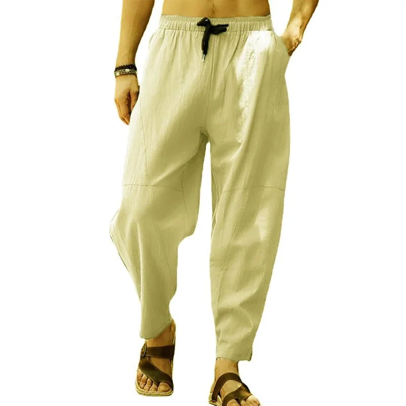 mens-loose-cotton-linen-solid-color-drawstring-pants-26608017y