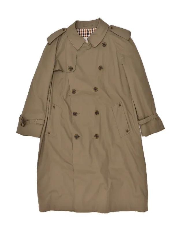 AQUASCUTUM Mens Double Breasted Trench Coat UK 44 2XL Grey Cotton