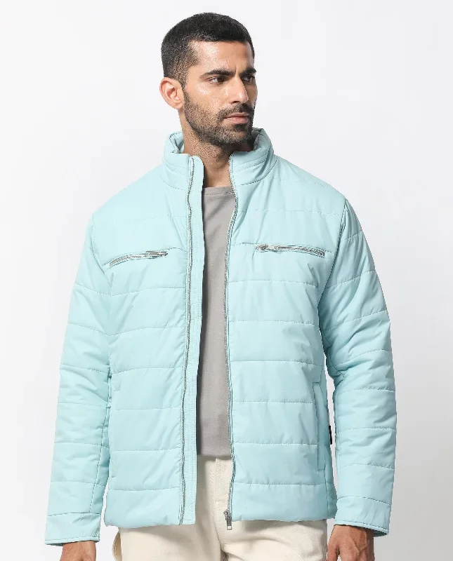 Rare Rabbit Men's Beylor Pastel Blue Plain High Neck Puffer Jacket