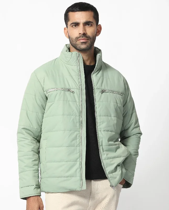 Rare Rabbit Men's Beylor Pastel Green  Plain High Neck Puffer Jacket