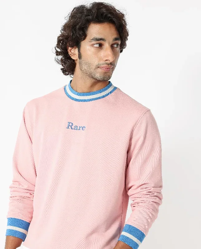 Rare Rabbit Men's Cancet Light Pink Cotton Polyester Fabric Full Sleeves Contrast Stripe Detail Sweatshirt