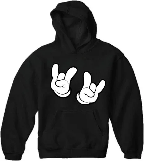 Cartoon Hands Rock On Adult Hoodie