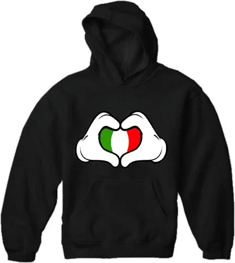 Cartoon Heart Hands Italian Flag Adult Hoodie