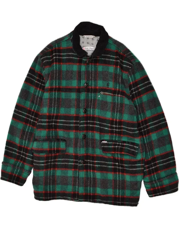 CONTE OF FLORENCE Mens Overcoat IT 54 2XL Green Plaid Wool