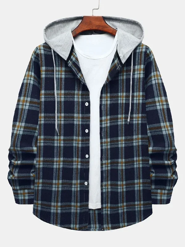 Contrast Hooded Button Up Shirt