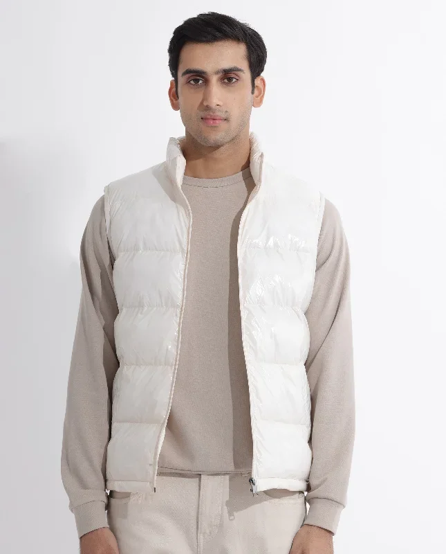 Rare Rabbit Men's Cover Off White High Neck Quilted Puffer Jacket