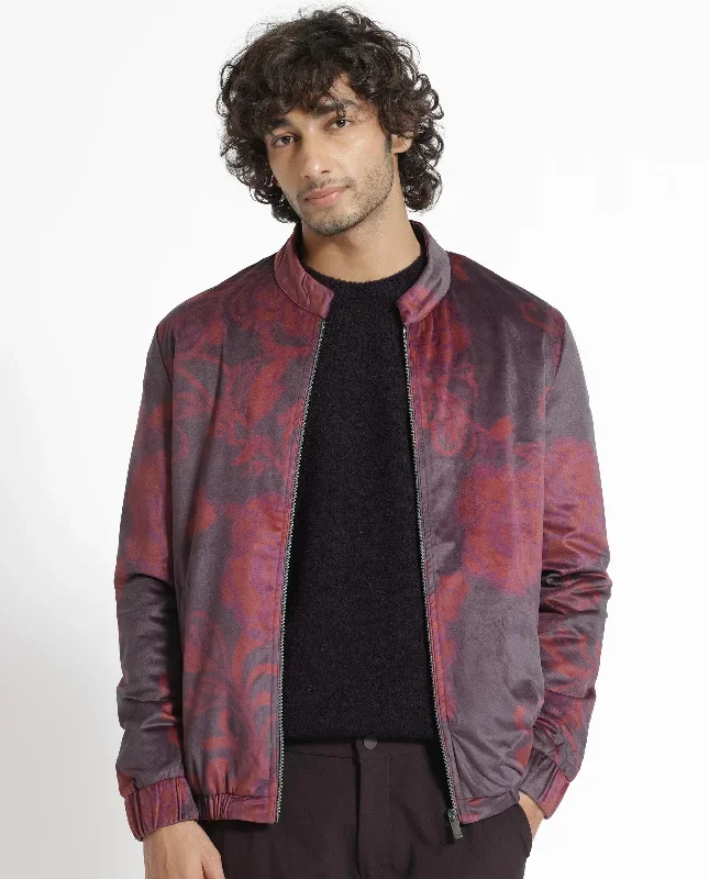 Rare Rabbit Men's Dalia Dark Maroon Paisley Printed Velvet Smart Jacket