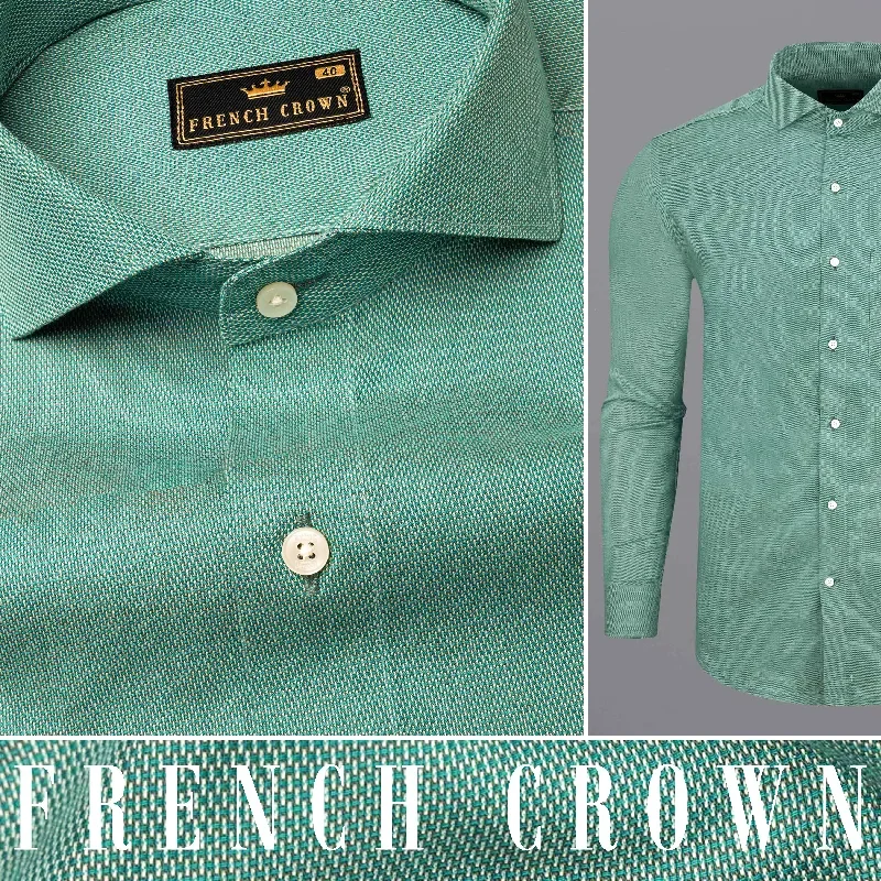 Dark Aqua Green Dobby Textured Premium Giza Cotton Shirt