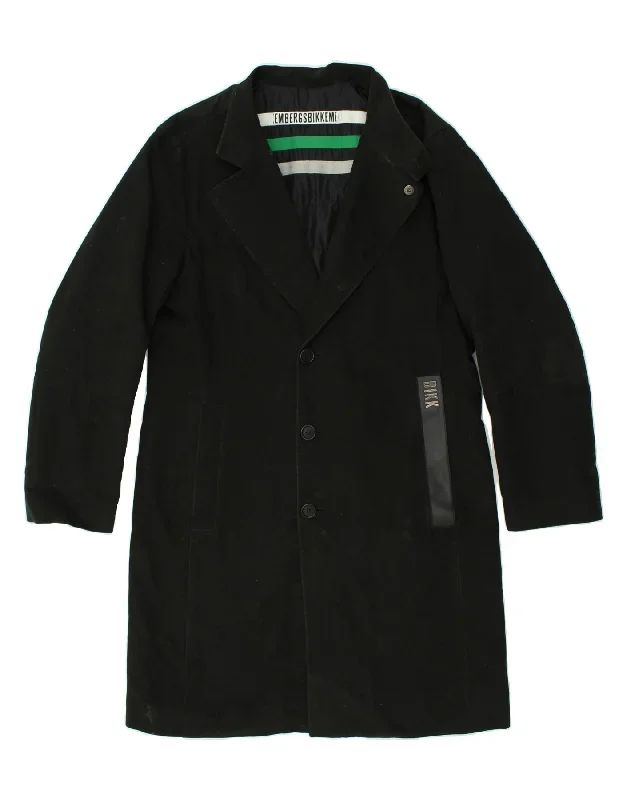 DIRK BIKKEMBERGS Mens Slim Fit Overcoat IT 50 Large Black Cotton