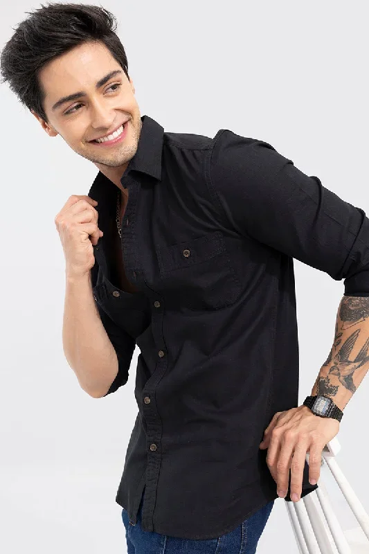 Double Pocket Black Shirt