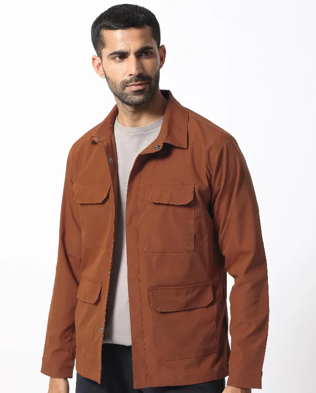 Rare Rabbit Men's Feliu Rust Plain Multi Pocket Utility Jacket