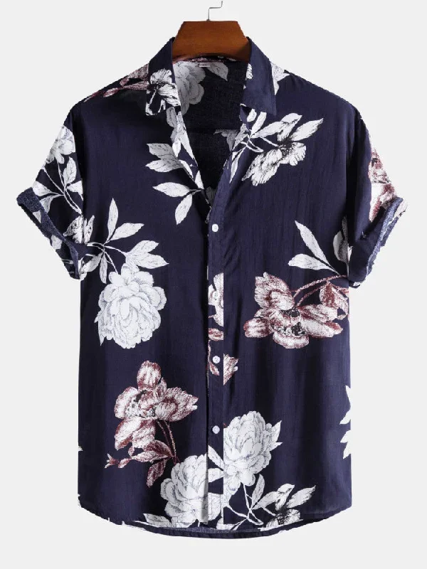 Flowers Print Turndown Collar Shirts