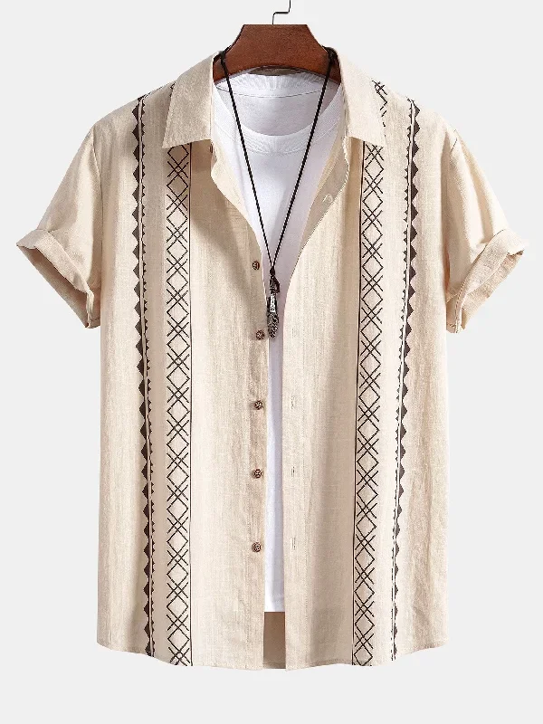 Geometric Print Linen Look Shirt