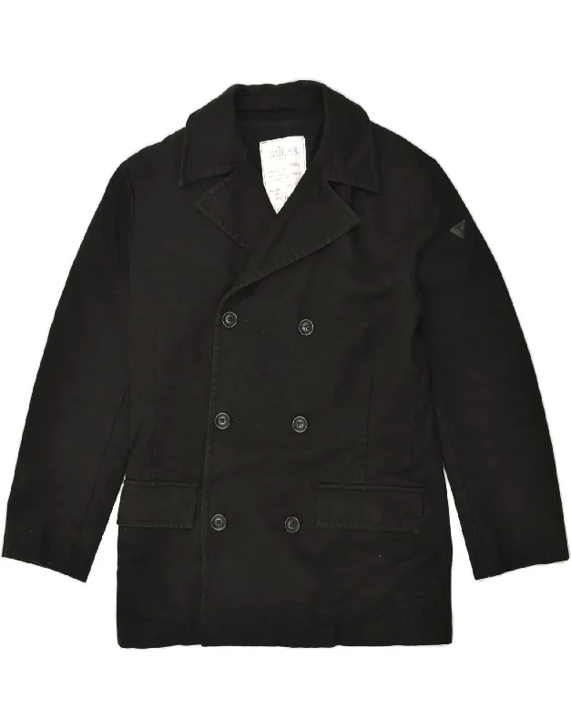 GUESS Mens Slim Double Breasted Coat UK 42 XL Black Cotton