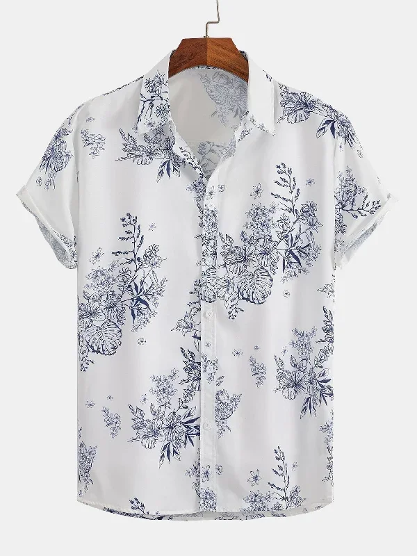 Hand Drawn Botanical Print Button Up Shirt