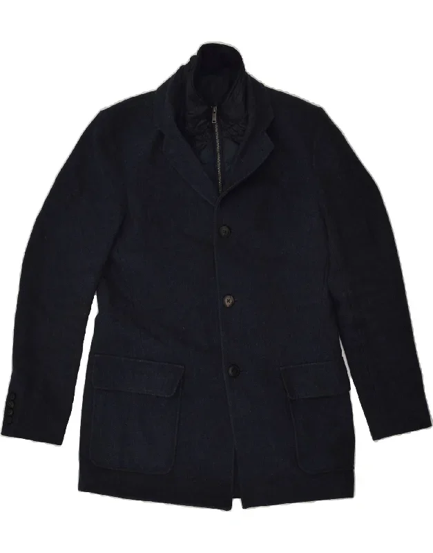 JAEGER Mens Overcoat UK 38 Medium Navy Blue Wool