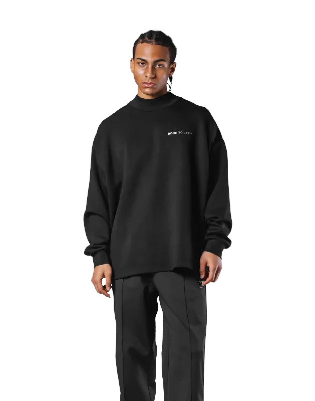 Oversize Mock Neck Pullover - Black